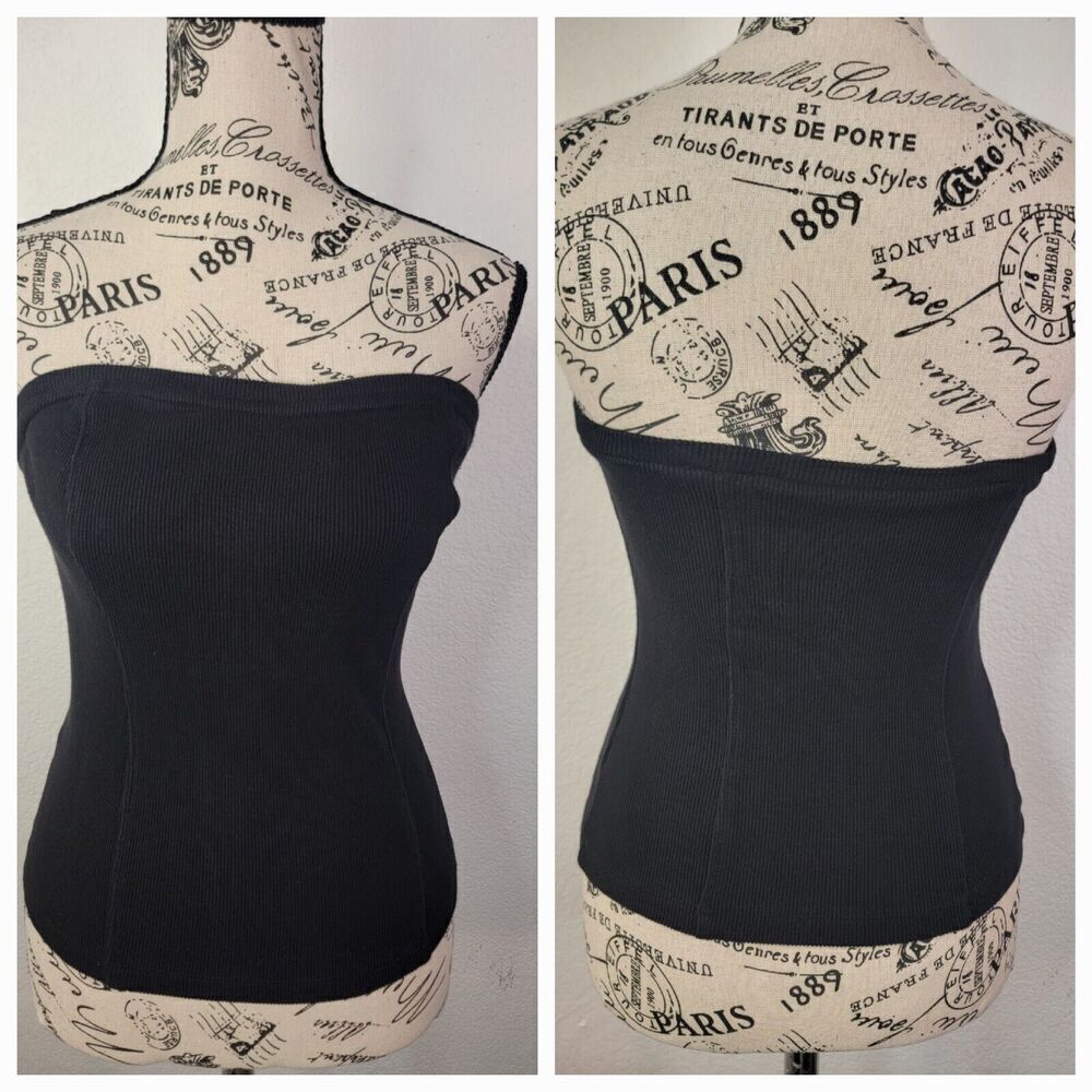 By Anthropologie Ribbed Tube Top Counture Knit Sz XS Stretch Black